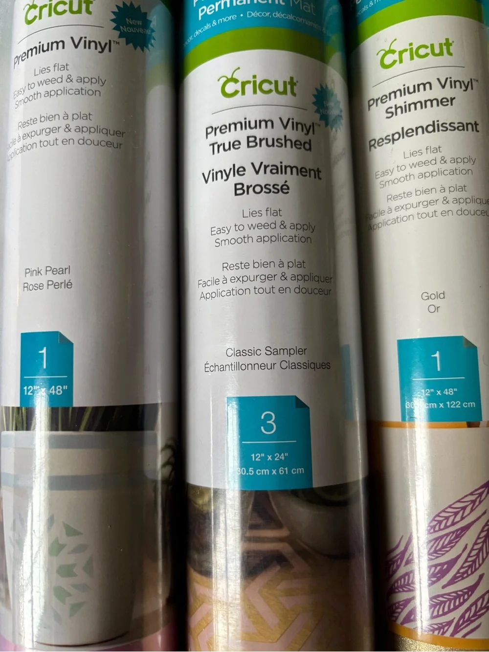 Cricut Premium Vinyl Roll Set - Pink, Black, Gold, Silver
